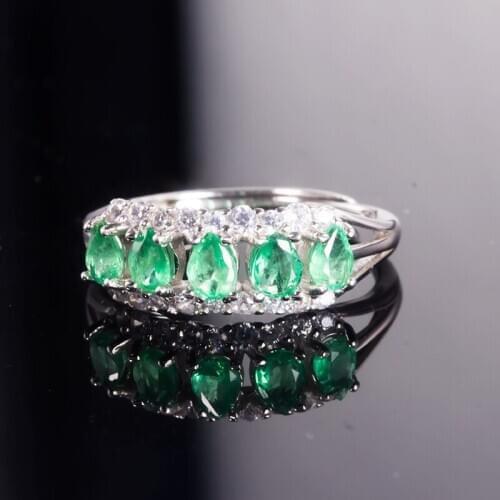 Fine Natural Emerald ring 925 silver lady gift simple birthday present Wedding gift