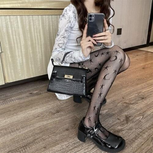 Women Sexy Fishnet Pantyhose Gothic Punk Moon Star Pattern Jacquard Tights Harajuku Lolita Hollow Out Mesh Stockings