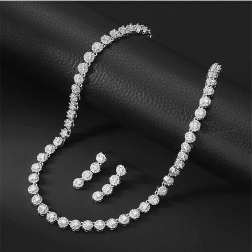 Necklace Earrings Set Geometric Zircon Fashion Necklace Earring Set Wedding Bridal Party Jewelry Set Dress Up