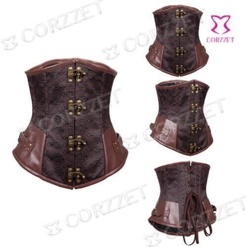 Latex Waist Trainer Women Brown Jacquard Waist Trainer Underbust Corset Steampunk Steel Boned Corsets And Bustiers Espartilho