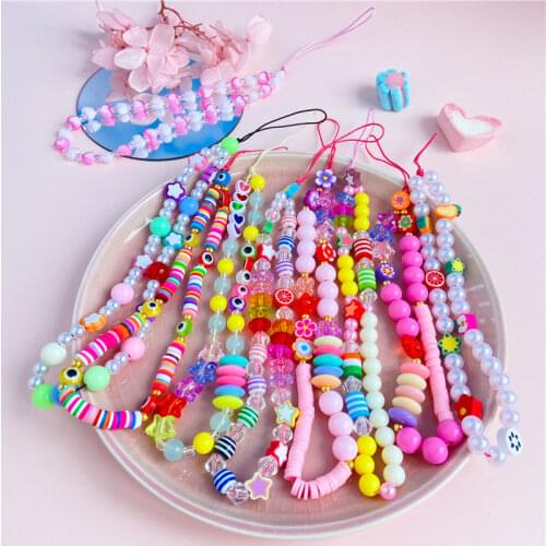 Trendy Colorful Acrylic Beads Mobile Phone Chain For Women Girls Cellphone Strap Anti-lost Lanyard Hanging Cord Jewelry Gift