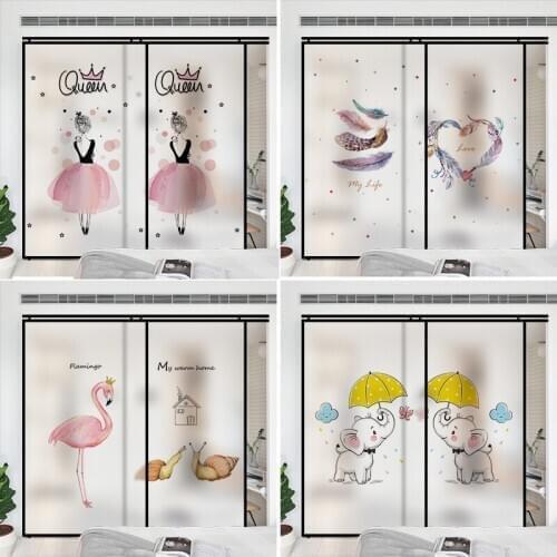 Cartoon Pretty Girl Window Film Electrostatic Anti-UV Decals Home Office Privacy Glass Sticker No-glue Waterproof Bathroom LA506