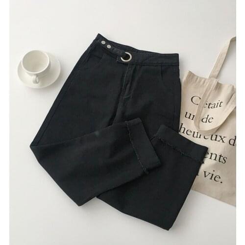 2020 new Solid Students High Waist High Street Jeans Casual Straight New Curl Loose Slim Denim Large Size Wide Leg Trouser