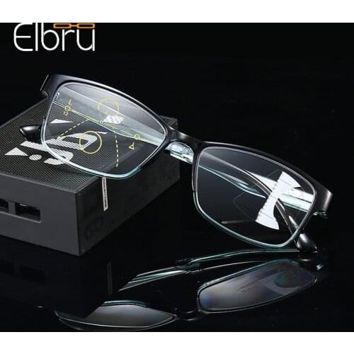 Elbru Anti Blue Light Reading Glasses Women&Men Progressive Multi-focus Presbyopic Eyeglasses Transparent Frame Eyewear 1.0 3.5
