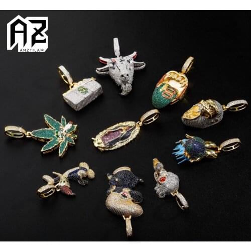 Hip Hop AAA+ Zircon Paved Bling Iced Out Necklace Leaves Orangutan Scorpion Gorilla Goat Dollar Money Bag Skull Pendants Jewelry