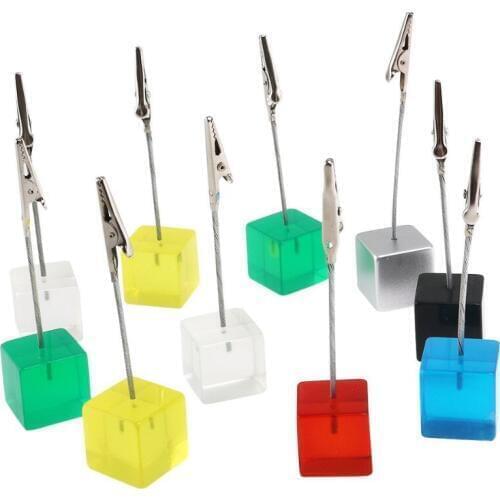 Multi Colors Cube Wire Resin Base Memo Clip Holder Stand with Alligator Clasp for Pictures Card Paper Note Clip