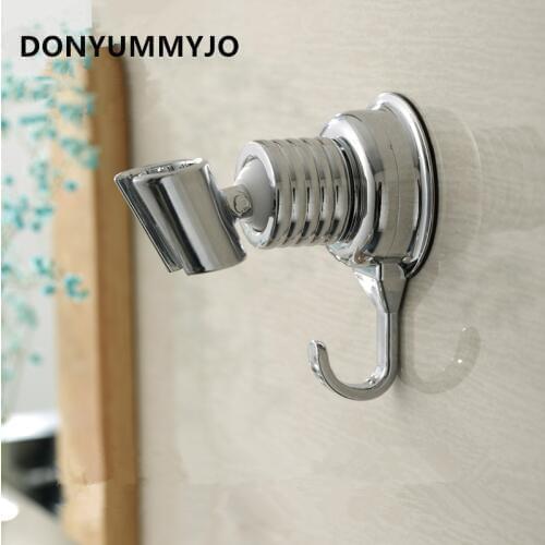 Adjustable Elegant Sucker Shower Head Stand Bracket Holder With Towel Hook For Bathroom Wall Mounted by Vacuum Suction Cup