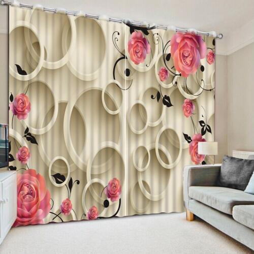 Luxury Blackout 3D Window Curtains For Living Room Bedroom Customized size rose curtains circle curtain