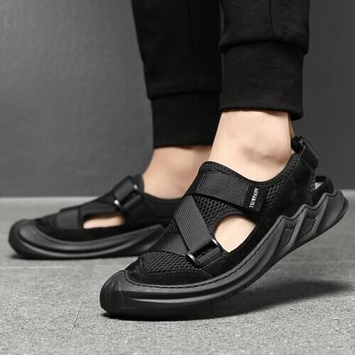New Outdoor Summer Men Sandals Breathable and Comfortable Walking Wear Large Size Open Shoes Mesh Fashion Beach Leisure Buckle