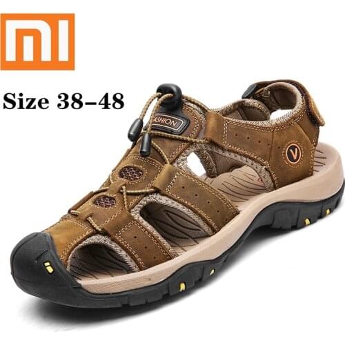 Xiaomi Mens Sandals Summer Genuine Leather Sandals Breathable Mens Brand Shoes Luxury Sandals Soft Outdoor Men Roman Sandals
