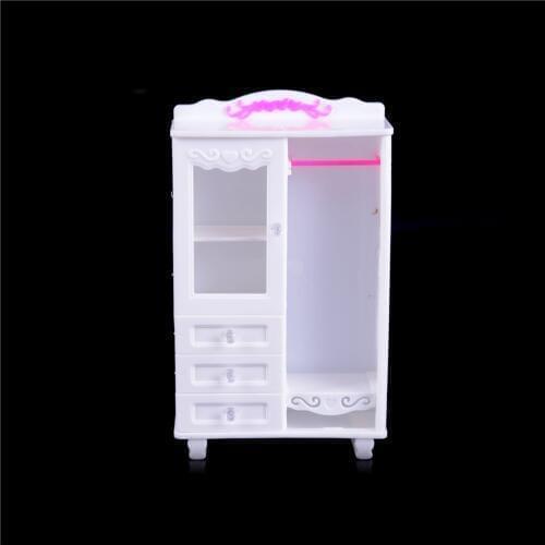 White Wardrobe Closet and Hanger Plastic for Barbie Doll house Accessories Toy Doll house Furniture Living Room kids best gift