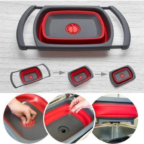 Vegetable Washing Foldable Strainer Basket ollapsible Silicone Over The Sink With Handle Fruit Design of drain knob