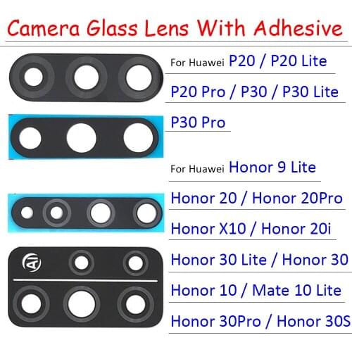 2Pcs，Back Rear Camera Glass Lens For Huawei Honor 9 Lite / Honor 10 20 20S 20i 30 30S X10 P20 Lite P30 Pro Mate 10 Lite Adhesiv