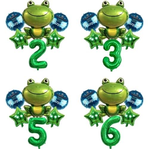 6pcs/lot Green Foil Frog Balloons 32inch Number Balloon Frog Prince Children Boy Birthday Party Decorations Kids Baby Shower