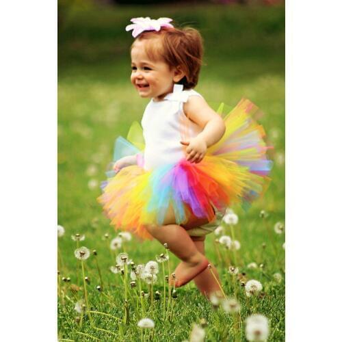 Rainbow Color Tutus Baby Girls Tutu Skirts Infant Fluffy Party Pettiskirts with Flower Headband Newborn Summer Tulle Skirts 1Pcs