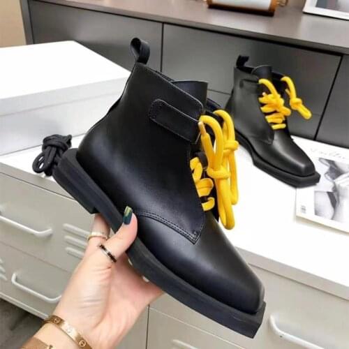 Womens Ankle Boots New Design Martin Boots Black Genuine Leather Shoes Strange Sole Casual New Luxury Brand Designer Woman Shoe