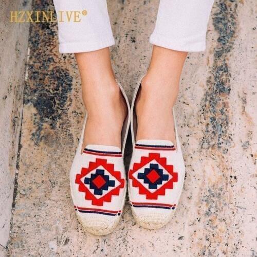 2020 Ethnic Geometry Flower Espadrilles Spring Summer Women Flats Slip on Embroidery Espadrille Shoes Woman Platform Shoes