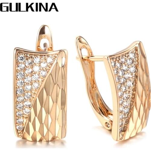 Gulkina Hot Square Pattered Earrings For Women 585 Rose Gold Natural Zircon Stud Earrings Ethnic Bride Wedding Jewelry 2021 New