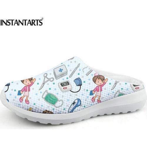 INSTANTARTS Cute Cartoon Nurse Print Air Mesh Sandals Women Summer Casual Breathable Slip On Shoes Beach Slippers Zapatos Mujer