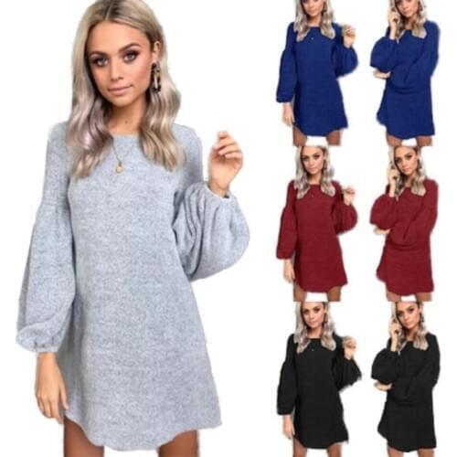 2021 Autumn Sweater Dress Women Loose Knitted Dress Ladies Knit Sweater Female O-neck Long Sleeve Party Dresses For Women