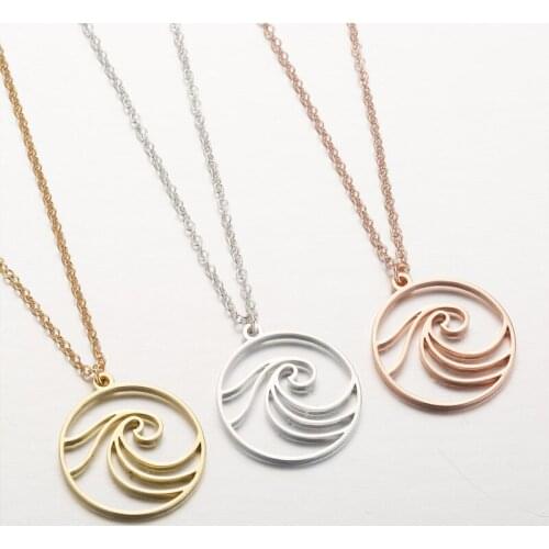 Women 2020 gold necklace pendent stainless steel round wave long pendent necklace for women chain on the neck boho choker solver