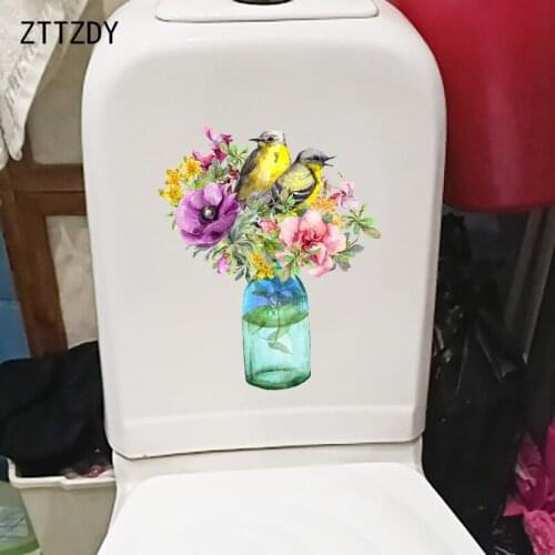 ZTTZDY 19.7×24CM Classical Art Bouquet Creative Living Room Wall Stickers Mural Cartoon Bird Toilet Decal T2-1478