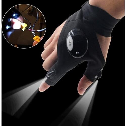 1 Pair Right and Left Multifunctional Gloves Outdoor Hiking Fingerless Gloves with LED Light Waterproof Flashlight Gloves