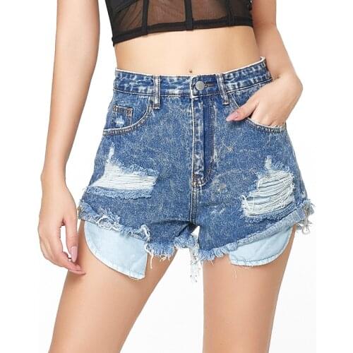 2021 Ripped Raw Edge Denim Shorts Womens Clothing