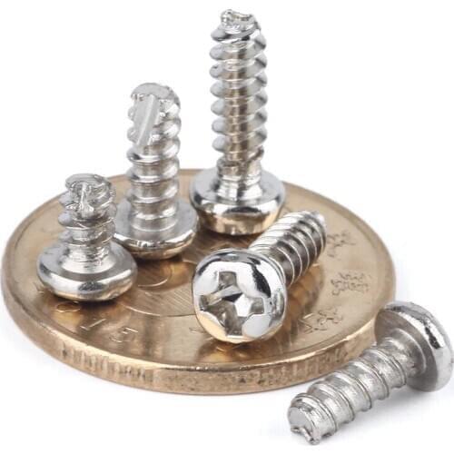 500PCS M2 M2.3 M2.6 M3 GB13806.2 A type Nickel plated cross round head tapping screw PT pan head flat tail slotted small screw