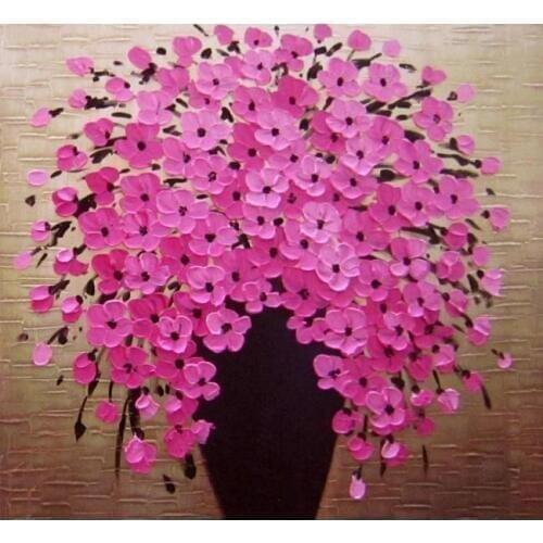 Free shipping knife painting pink vase flowers printed oil painting on canvas BMF140605A