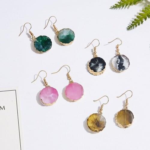 Bohemian Resin Earrings Geometric Asymmetric Triangle Round Scallop Natural Stone Pendant Ladies Earring Jewelry Gift