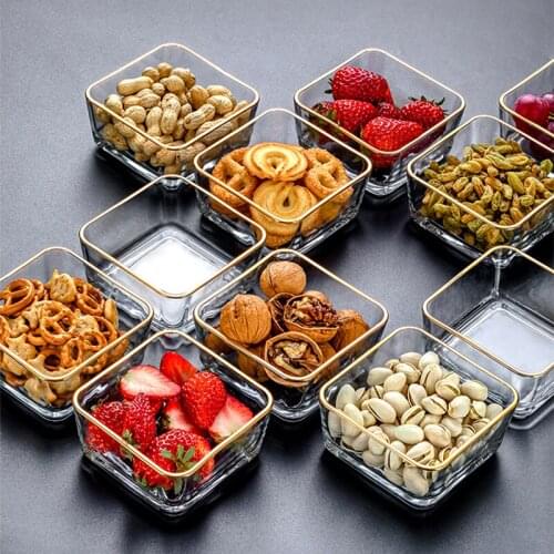 Household Living Room Snack Bowl Glass Double Fruit Bowl Snack Plate Tea Table Afternoon Tea Dried Fruit Candy Snack Plate