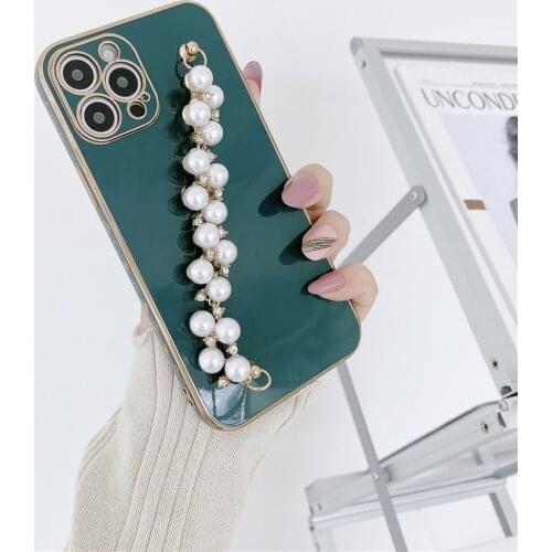 For iPhone 12 Pro Max Cases Luxury Plating Pearl Bracelet Phone Case For iPhone 11 Pro Max XR XS Max 7 8 Plus X Soft Back Cover