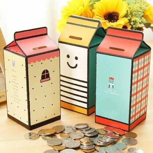 DIY Milk Box Shape Storage Paper Money Boxes Coins Collection Creative Saving Bank For Children Toys Gift Cute Home Decoration