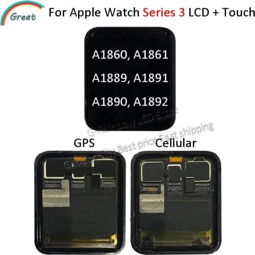 For Apple Watch Series 3 GPS LCD Display A1860 A1861 A1889 A1891 Touch Panel Screen Digitizer For Series3 S3 38mm/42mm Pantalla