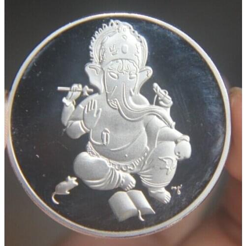 Ganesha Hinduism Japanese God of Wealth 40mm Commemorative Silver Plated Coin Souvenir Challenge Collection Art Craft