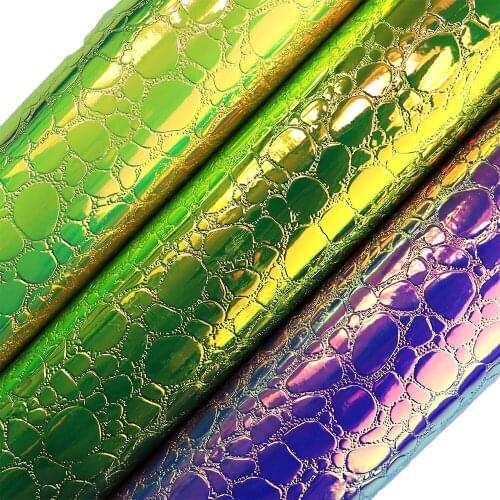 30cmx134/120cm Iridescent Holographic Big Stone Textured Faux Leather synthetic Fabric for bags bows boxes material BH067