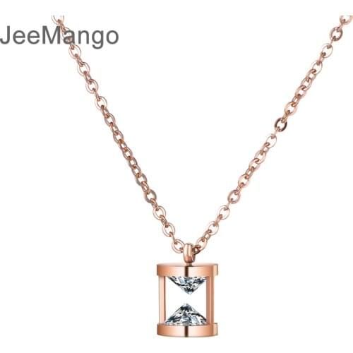 JeeMango Funnel Shape Pendant Necklace AAA CZ Stainless Steel Jewelry Rose Gold Color Chain Valentines Day Present N18266