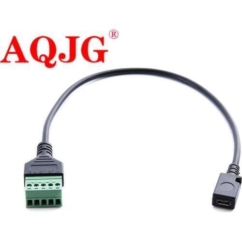Solderless USB micro5p female to green terminal screw wiring 5 core wire transmission data charging extension cable