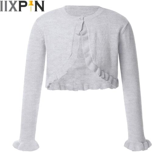 Girls Long Sleeve Cardigan Flower Girls Dresses Boleros One Button Closure Ruffle Coats Communion Wedding Jackets Kids Wrap