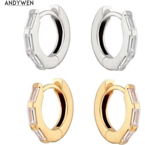 ANDYWEN 925 Sterling Silver 10mm Hoops Earring Huggies Circle T Crystal CZ Zircon Ring Ear Jewelry Round Earrings Gift