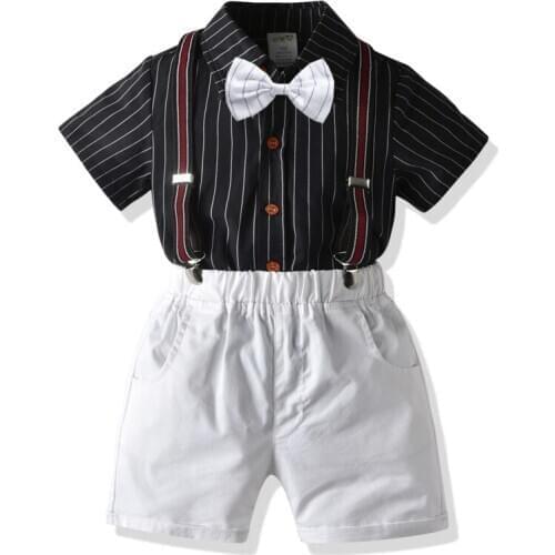 Baby Summer 2020 Clothes Set Fashion Gentleman Kids Boys Clothing 100% Cotton T-Shirt+Belt Pants Children Boys Outfits Clothes