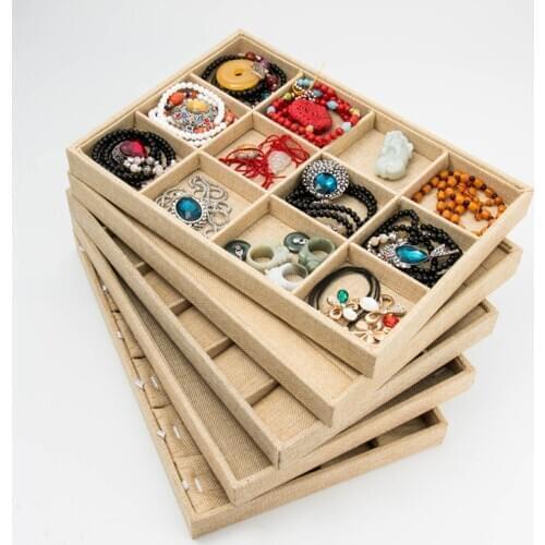 Linen Stackable Jewelry Tray Showcase for Ear Stud Earrings Ornament Storage Box Multi-Function Jewelry Organizer Display Gift