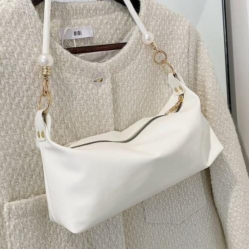 Small White Shoulder Bags for Women Pure Color Square Armpit Bags Simple Design Handbags Luxury Soft Leather Ladies Tote Bag Sac