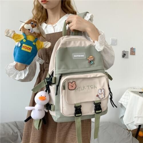 Female Cute Embroidery Backpack Women Harajuku Panelles School Backpacks Korean Ins College Student School Bags for Girls Simple