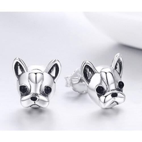 Fashion Creative Hip Hop Style French Bulldog Animal Small Stud Earrings for Women Casual Party Jewelry Preferred