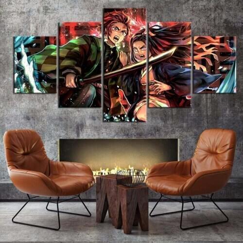 Demon Slayer Modular Pictures Prints 5 Pieces Kimetsu No Yaiba Paintings Canvas Anime Poster Living Room Wall Art Home Decor