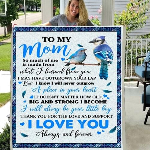 To My Mom From Son I Love You Always And Forever Blue Birds Painting Soft Throw Plush Sherpa Fleece Blanket