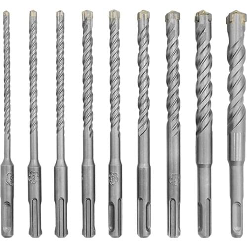 Drill Bit Set 8pcs electric hammer drill bit set round shank two pits grooves concrete through-wall alloy percussion drill bits