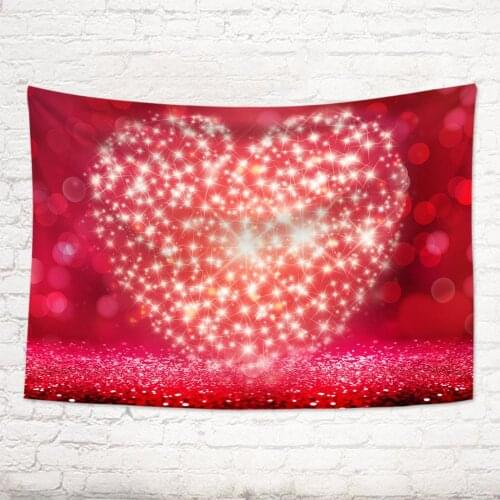 Valentines Day Wall Hanging Tapestries Red Heart Shaped Light Spot Wall Tapestry for Living Room Bedroom Home Decoration